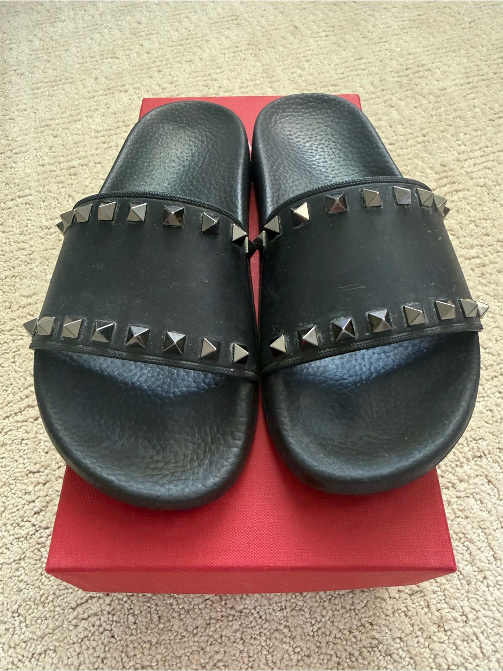 Valentino Black Studded Leather Slide Sandals - Men